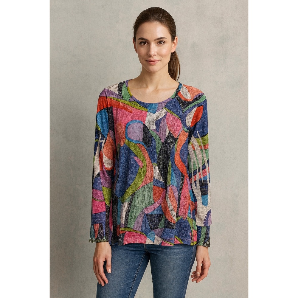 Talk Of The Walk Womens Artsy Colorful Shirt‎ Top 2X